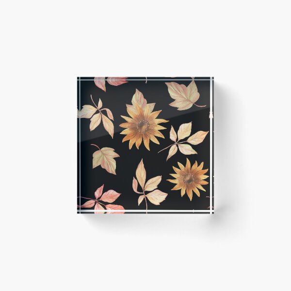 Item preview, Dark Cottagecore Autumn Sunflower Watercolor Leaf Pattern designed and sold by FestivityFinds.