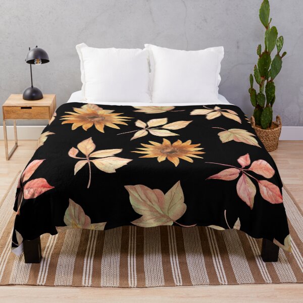 Item preview, Dark Cottagecore Autumn Sunflower Watercolor Leaf Pattern designed and sold by FestivityFinds.