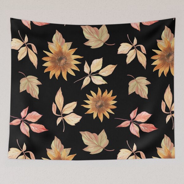 Item preview, Dark Cottagecore Autumn Sunflower Watercolor Leaf Pattern designed and sold by FestivityFinds.