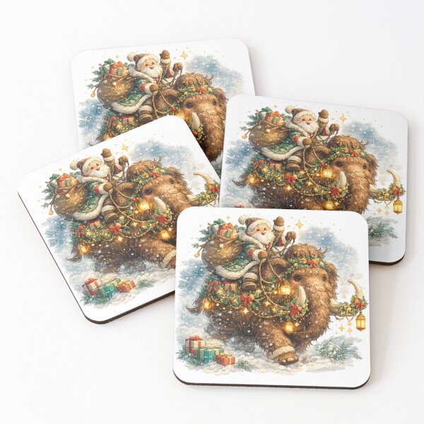 Item preview, Santa Riding Woolly Mammoth Christmas Adventure Vintage Holiday Winter Art designed and sold by inkoutninja.