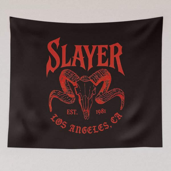 Item preview, Slayer Est 1981 Los Angeles CA Ram Skull Red designed and sold by WAHBI-HBO.
