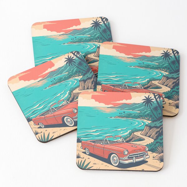 Item preview, Vintage Red Classic Car Parked by the Sea – Retro Coastal Beach Drive Design designed and sold by Sea Gem.
