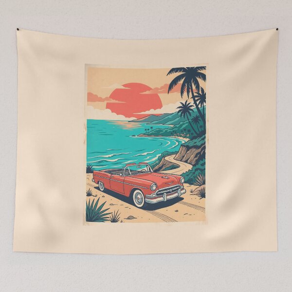 Item preview, Vintage Red Classic Car Parked by the Sea – Retro Coastal Beach Drive Design designed and sold by Sea Gem.