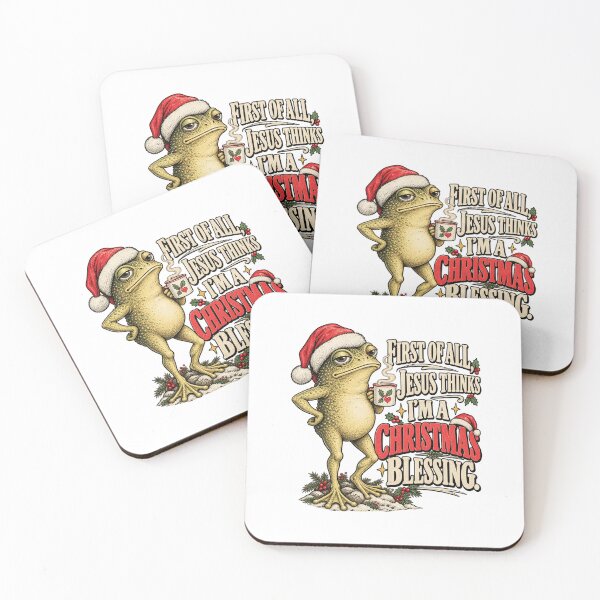 Item preview, Jesus Thinks Im A Christmas Blessing Sarcastic Toad Santa Hat Coffee Art designed and sold by EmmaSchaffer1.