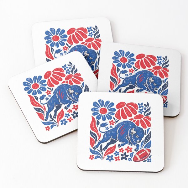 Item preview, Folk Art Charging Blue Buffalo Floral Football Game Day Sports Art designed and sold by KippyMcCall.