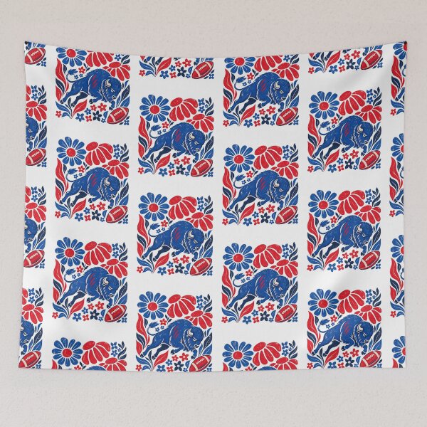 Item preview, Folk Art Charging Blue Buffalo Floral Football Game Day Sports Art designed and sold by KippyMcCall.