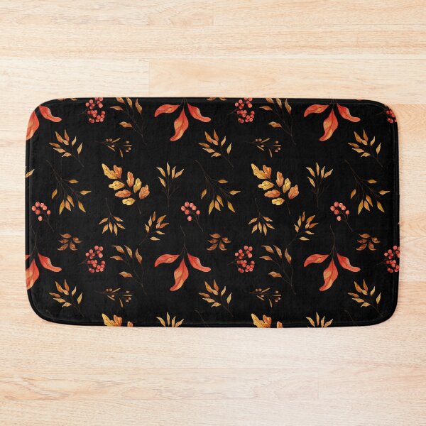 Item preview, Dark Botanical Watercolor Autumn Leaf Rowan Berry Black Pattern designed and sold by FestivityFinds.