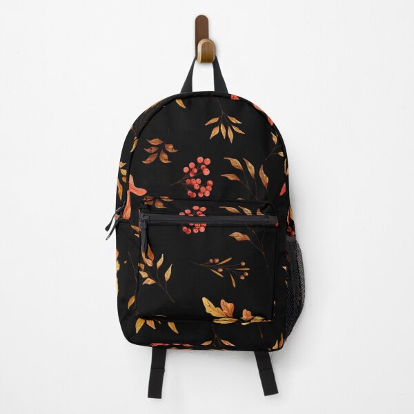 Item preview, Dark Botanical Watercolor Autumn Leaf Rowan Berry Black Pattern designed and sold by FestivityFinds.
