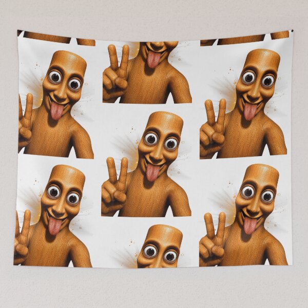 Item preview, Funny Wooden Man Peace Sign 3D Cartoon Tongue Out Selfie Art designed and sold by gamoreRony.