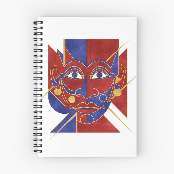 Item preview, Abstract Geometric Split-Face Mask – Modern Cubist Red Blue Gold Art designed and sold by cannsuh.