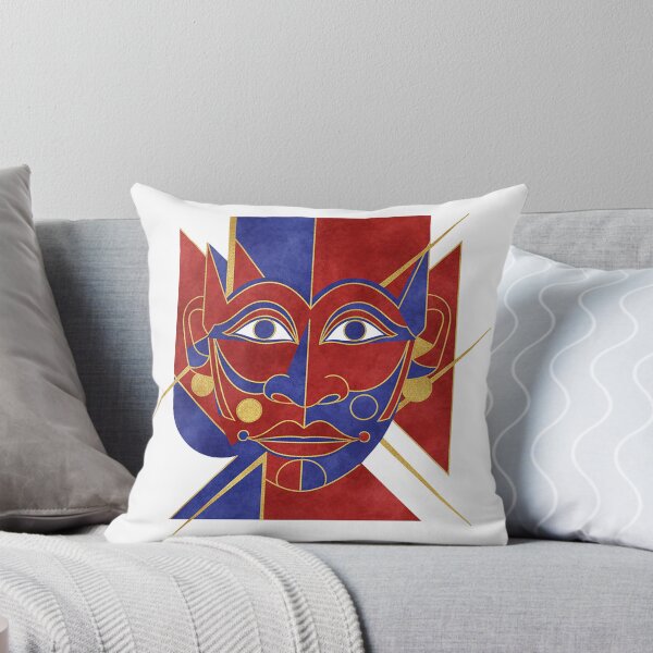 Item preview, Abstract Geometric Split-Face Mask – Modern Cubist Red Blue Gold Art designed and sold by cannsuh.