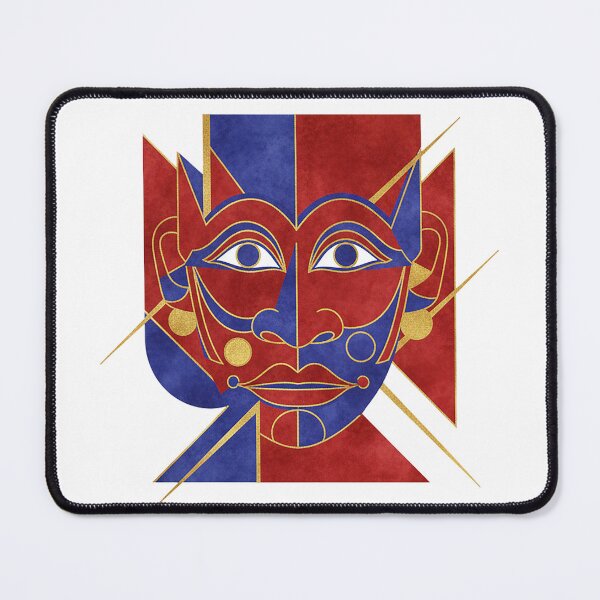 Item preview, Abstract Geometric Split-Face Mask – Modern Cubist Red Blue Gold Art designed and sold by cannsuh.