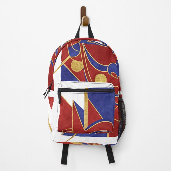 Item preview, Abstract Geometric Split-Face Mask – Modern Cubist Red Blue Gold Art designed and sold by cannsuh.
