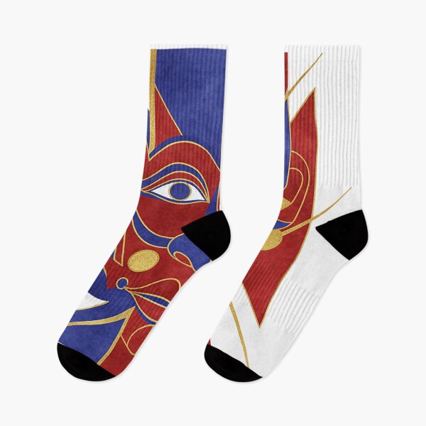 Item preview, Abstract Geometric Split-Face Mask – Modern Cubist Red Blue Gold Art designed and sold by cannsuh.