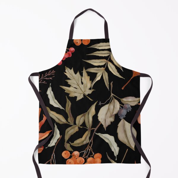 Item preview, Dark Botanical Watercolor Autumn Leaf Rowan Berry Black Pattern designed and sold by FestivityFinds.