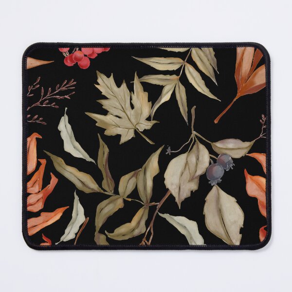 Item preview, Dark Botanical Watercolor Autumn Leaf Rowan Berry Black Pattern designed and sold by FestivityFinds.
