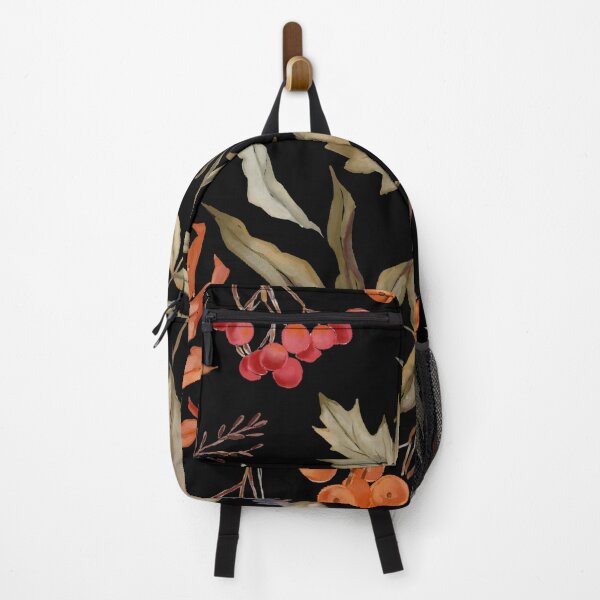 Item preview, Dark Botanical Watercolor Autumn Leaf Rowan Berry Black Pattern designed and sold by FestivityFinds.