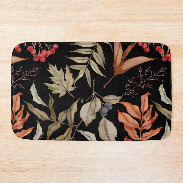 Item preview, Dark Botanical Watercolor Autumn Leaf Rowan Berry Black Pattern designed and sold by FestivityFinds.