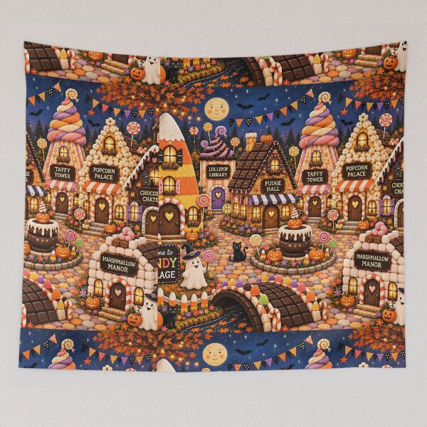 Item preview, Candy Village — Whimsical Halloween Folk Art Sweet Shop Village designed and sold by Novel Works Studio.