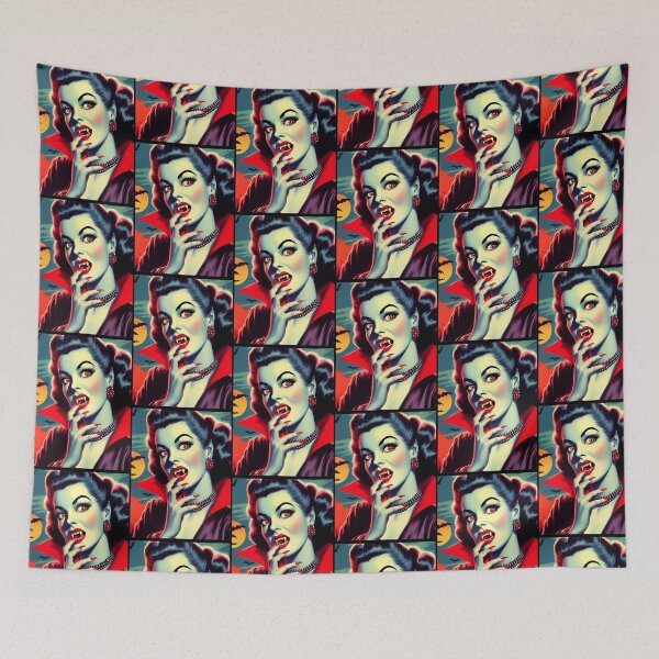 Item preview, Retro Vintage Vampire Lady Red Lips Pop Art designed and sold by MabelMLenn.