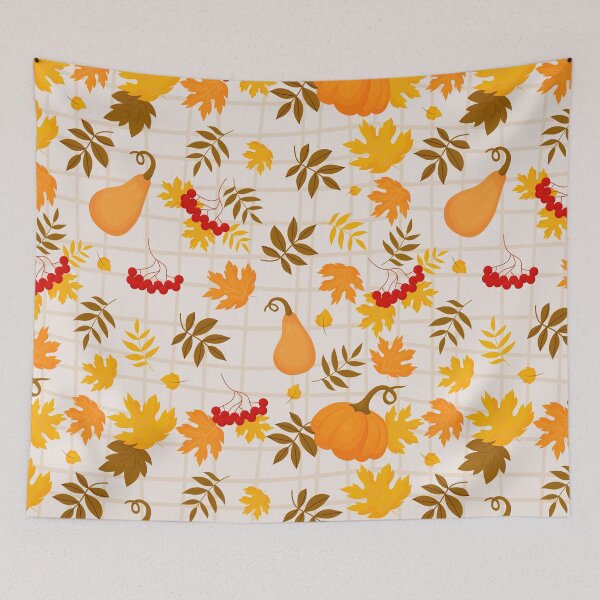 Item preview, Warm Autumn Harvest Gourd Berry Grid Cottagecore Pattern designed and sold by FestivityFinds.