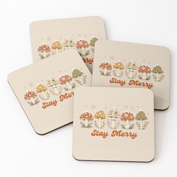 Item preview, Stay Merry mushrooms with snowflakes vintage inspired winter design designed and sold by Neeshki.
