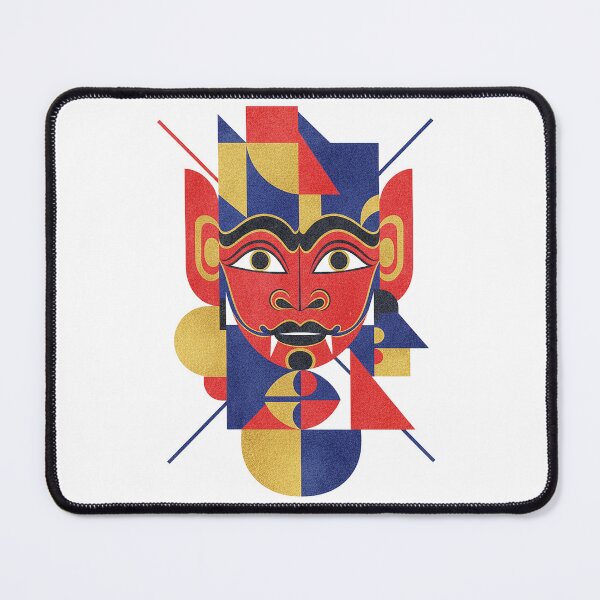 Item preview, Abstract Geometric Bauhaus Mask – Modern Tribal Red Blue Gold Art designed and sold by cannsuh.