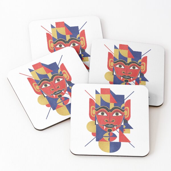 Item preview, Abstract Geometric Bauhaus Mask – Modern Tribal Red Blue Gold Art designed and sold by cannsuh.