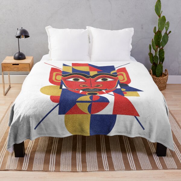 Item preview, Abstract Geometric Bauhaus Mask – Modern Tribal Red Blue Gold Art designed and sold by cannsuh.