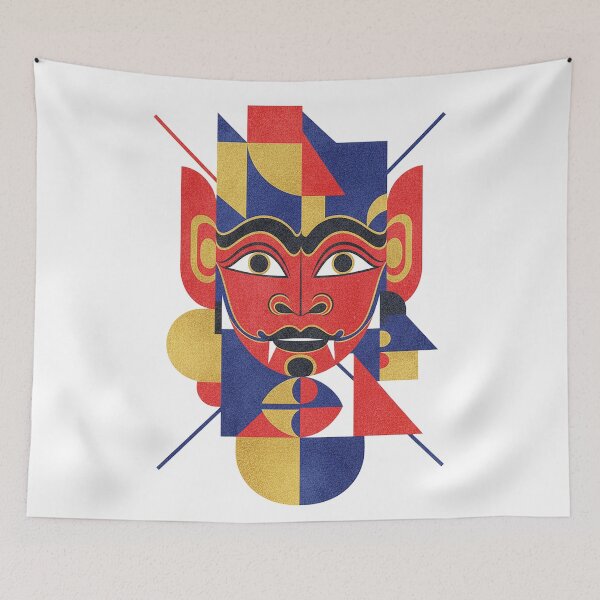 Item preview, Abstract Geometric Bauhaus Mask – Modern Tribal Red Blue Gold Art designed and sold by cannsuh.