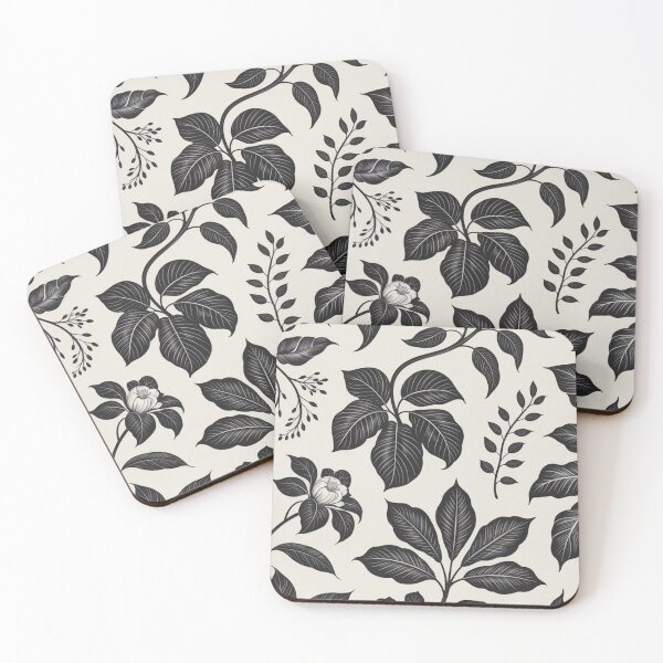 Item preview, Black and White Botanical Leaf Pattern designed and sold by Mindful Wall Art Studio.