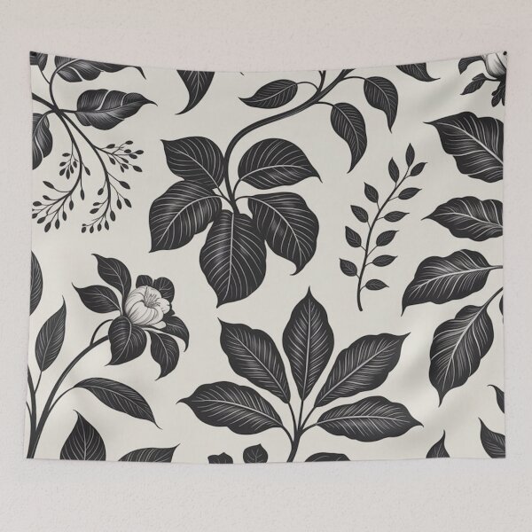 Item preview, Black and White Botanical Leaf Pattern designed and sold by Mindful Wall Art Studio.