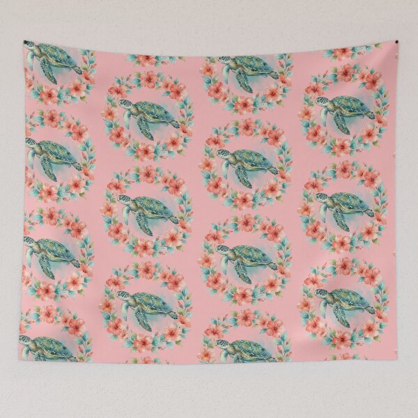 Item preview, Watercolor Tropical Sea Turtle Hibiscus Flower Wreath designed and sold by bvdesignart.