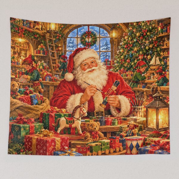 Item preview, Vintage Santa Christmas Workshop – Cozy Storybook Holiday Illustration designed and sold by lavanya11.