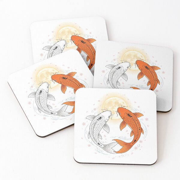 Item preview, Koi Fish Yin Yang | Japanese Cherry Blossom Moon Art designed and sold by The Oakhaven Archive.