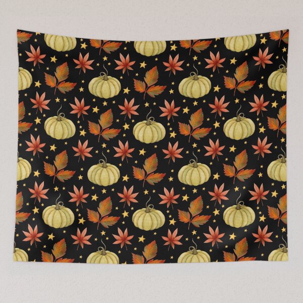 Item preview, Celestial Dark Cottagecore Sage Pumpkin Autumn Leaf Star Pattern designed and sold by FestivityFinds.