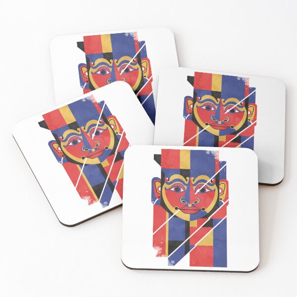 Item preview, Abstract Geometric Tribal Mask – Modern De Stijl Red Blue Gold Art designed and sold by cannsuh.
