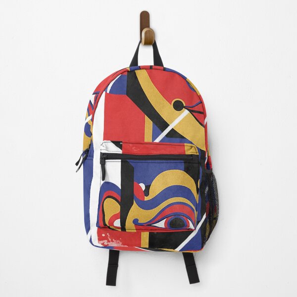 Item preview, Abstract Geometric Tribal Mask – Modern De Stijl Red Blue Gold Art designed and sold by cannsuh.
