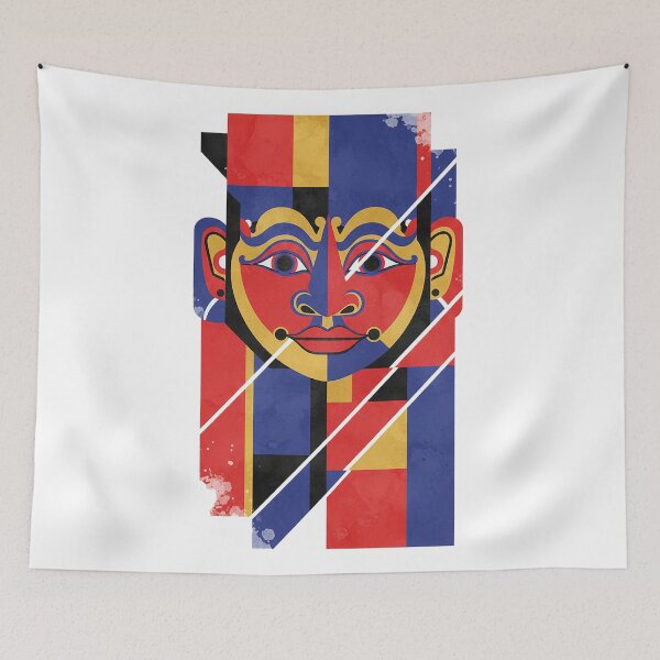 Item preview, Abstract Geometric Tribal Mask – Modern De Stijl Red Blue Gold Art designed and sold by cannsuh.
