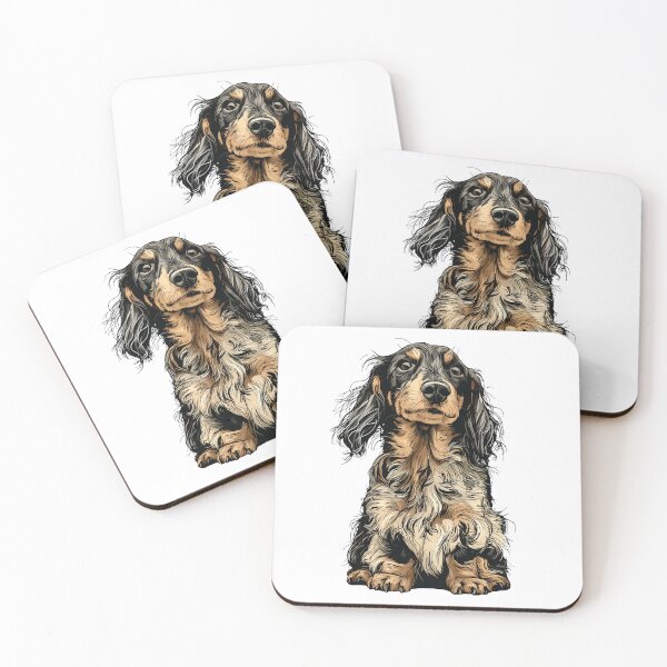 Item preview, Fluffy Dapple Long Haired Dachshund Dog Illustration designed and sold by whyitsme.