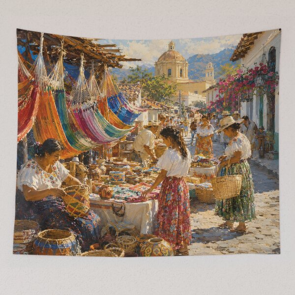 Item preview, Colorful Latin American Artisan Market with Hammocks designed and sold by GutyzDesignsES.