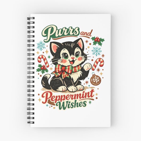 Item preview, Purrs and Peppermint Wishes Cute Christmas Cat Candy Cane Holiday Art designed and sold by inkoutninja.