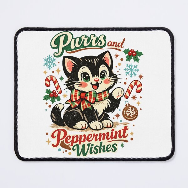 Item preview, Purrs and Peppermint Wishes Cute Christmas Cat Candy Cane Holiday Art designed and sold by inkoutninja.