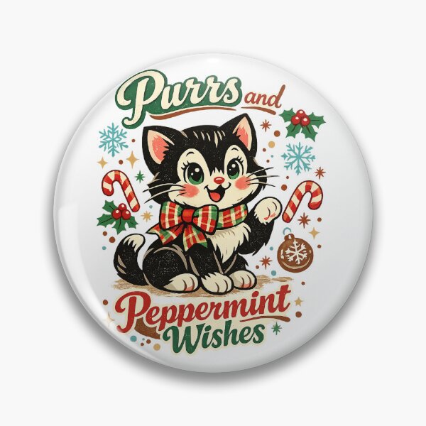 Item preview, Purrs and Peppermint Wishes Cute Christmas Cat Candy Cane Holiday Art designed and sold by inkoutninja.