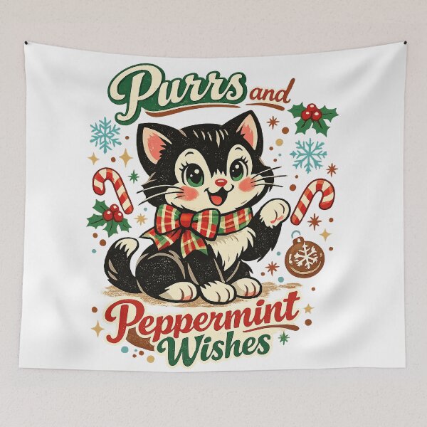 Item preview, Purrs and Peppermint Wishes Cute Christmas Cat Candy Cane Holiday Art designed and sold by inkoutninja.