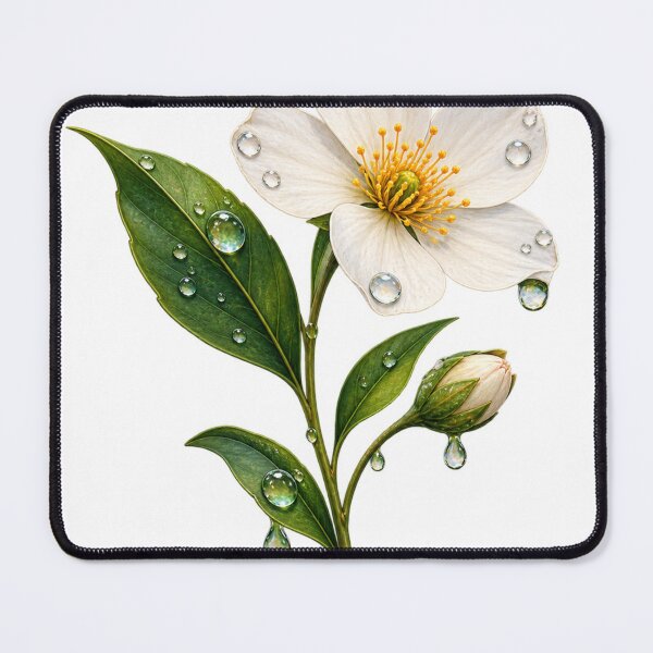 Item preview, White Flower Dew Drops – Minimal Botanical Floral Illustration designed and sold by meghnad.