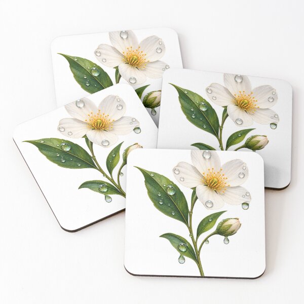 Item preview, White Flower Dew Drops – Minimal Botanical Floral Illustration designed and sold by meghnad.