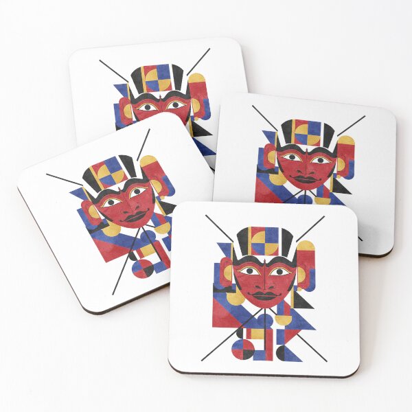 Item preview, Abstract Geometric Tribal Mask – Modern Bauhaus Red Blue Gold Art designed and sold by cannsuh.