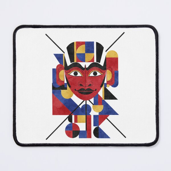Item preview, Abstract Geometric Tribal Mask – Modern Bauhaus Red Blue Gold Art designed and sold by cannsuh.