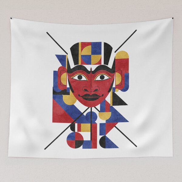 Item preview, Abstract Geometric Tribal Mask – Modern Bauhaus Red Blue Gold Art designed and sold by cannsuh.